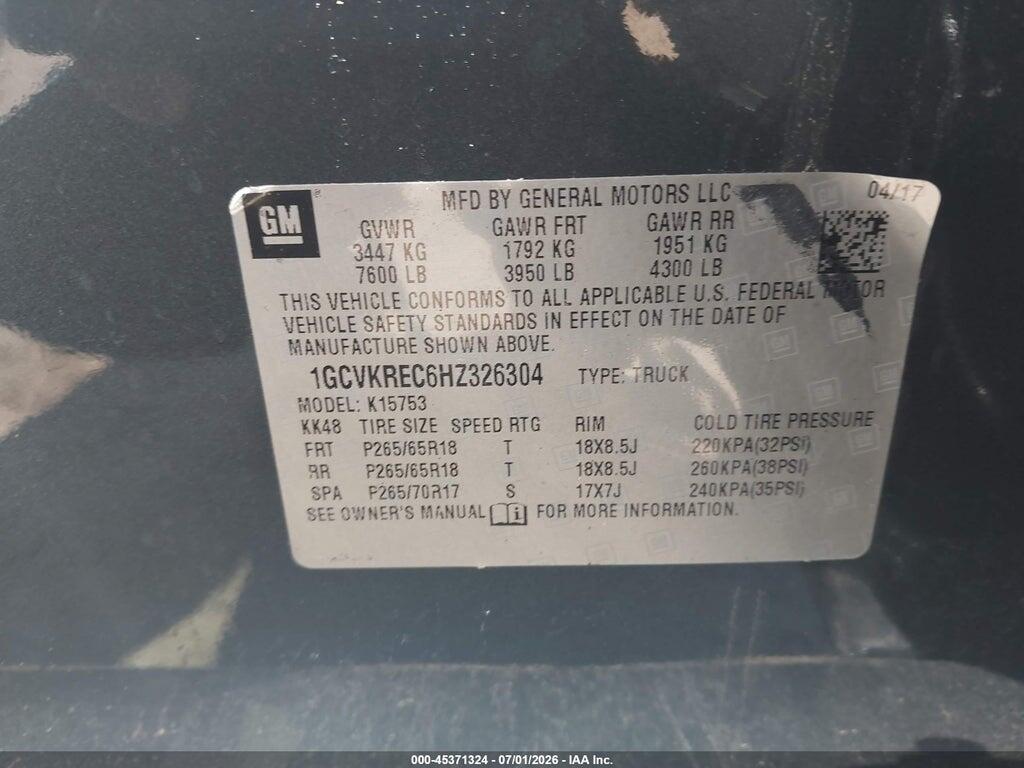 1GCVKREC6HZ326304 2017 CHEVROLET SILVERADO 1500 photo no. 9