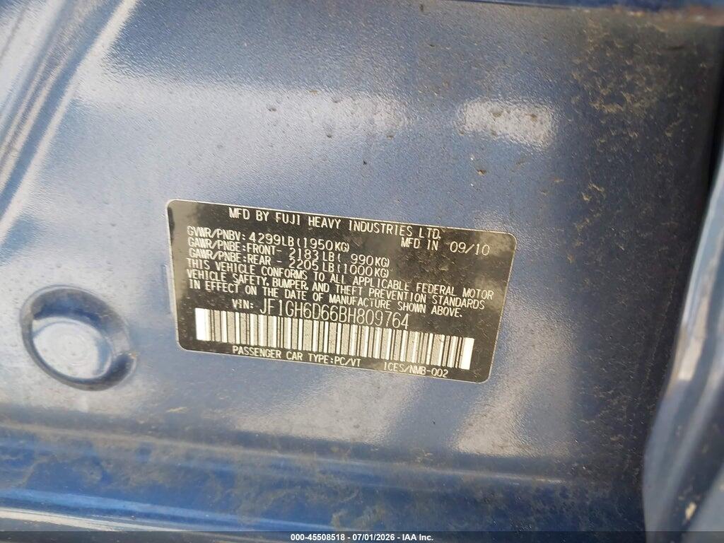 JF1GH6D66BH809764 2011 SUBARU IMPREZA OUTBACK SPORT photo no. 9