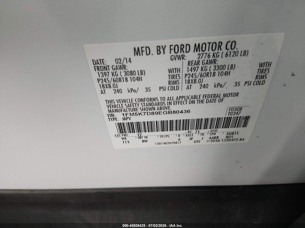 1FM5K7D89EGB80436 2014 FORD EXPLORER photo no. 9