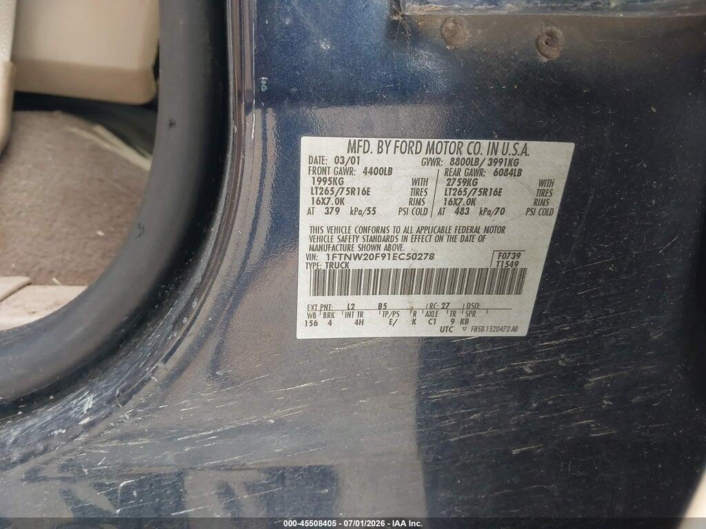 1FTNW20F91EC50278 2001 FORD F-250 photo no. 9