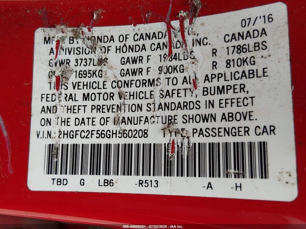 2HGFC2F56GH560208 2016 HONDA CIVIC photo no. 9