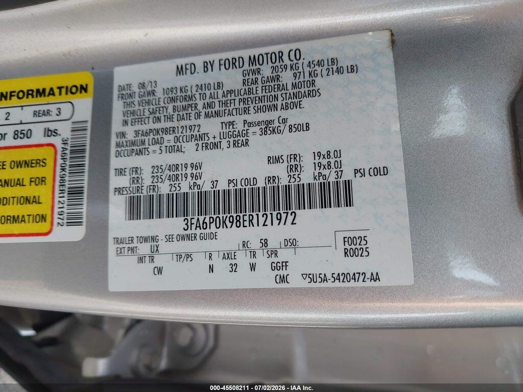 3FA6P0K98ER121972 2014 FORD FUSION photo no. 9