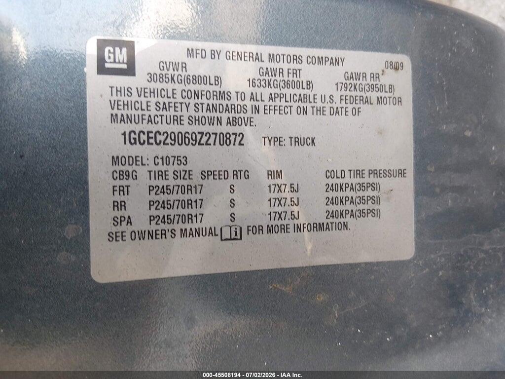 1GCEC29069Z270872 2009 CHEVROLET SILVERADO 1500 photo no. 9