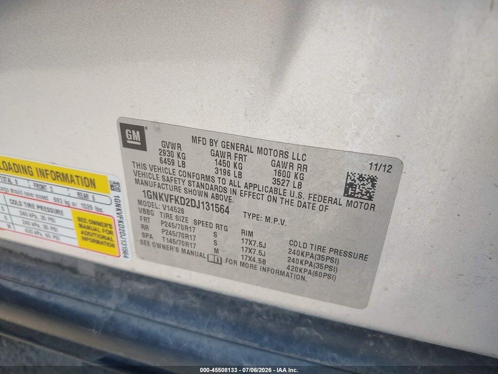 1GNKVFKD2DJ131564 2013 CHEVROLET TRAVERSE photo no. 9