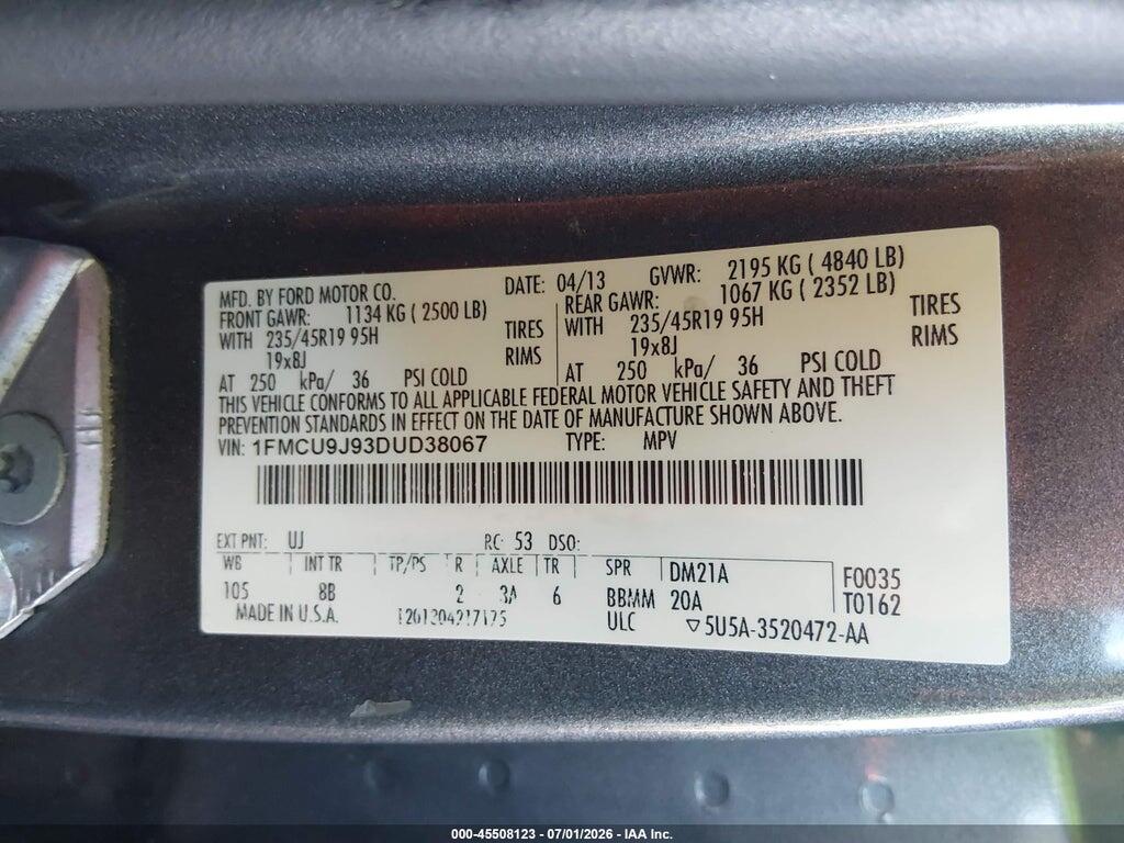 1FMCU9J93DUD38067 2013 FORD ESCAPE photo no. 9