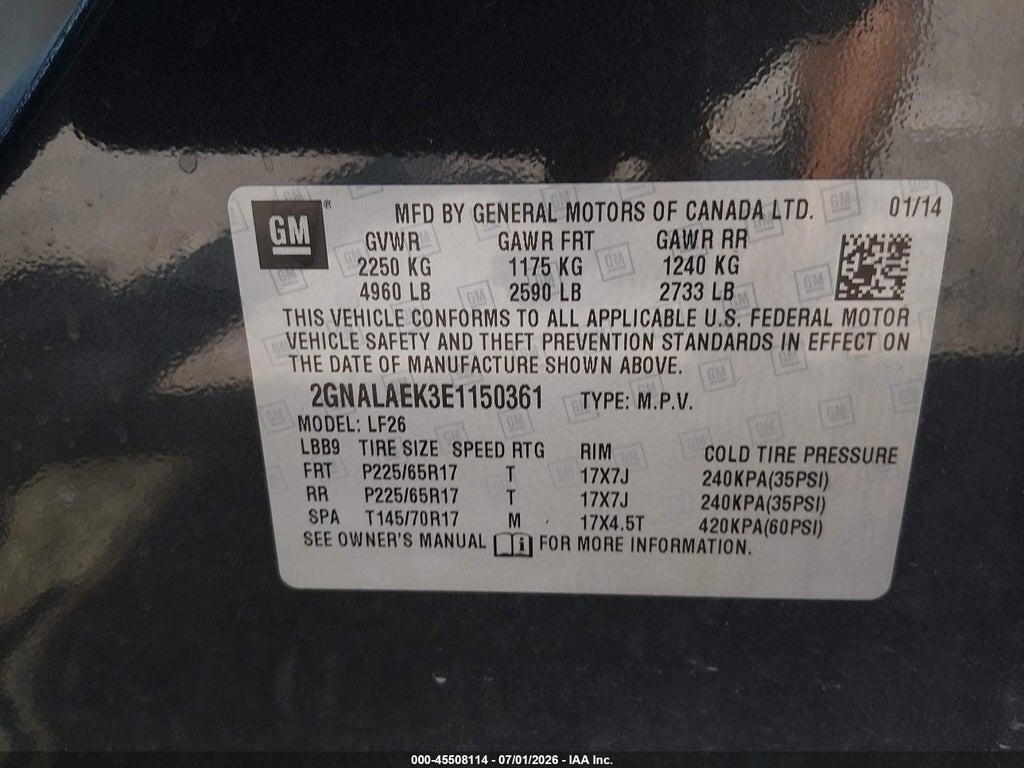 2GNALAEK3E1150361 2014 CHEVROLET EQUINOX photo no. 9