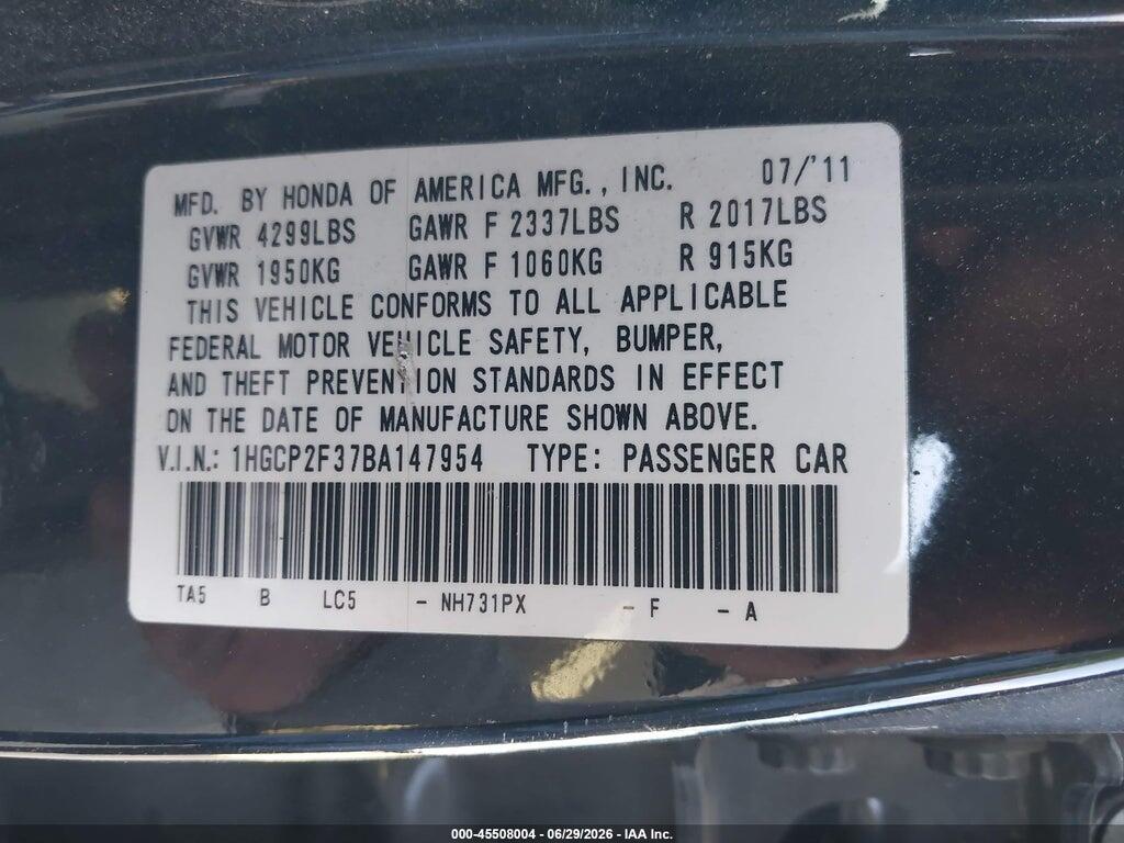 1HGCP2F37BA147954 2011 HONDA ACCORD photo no. 9