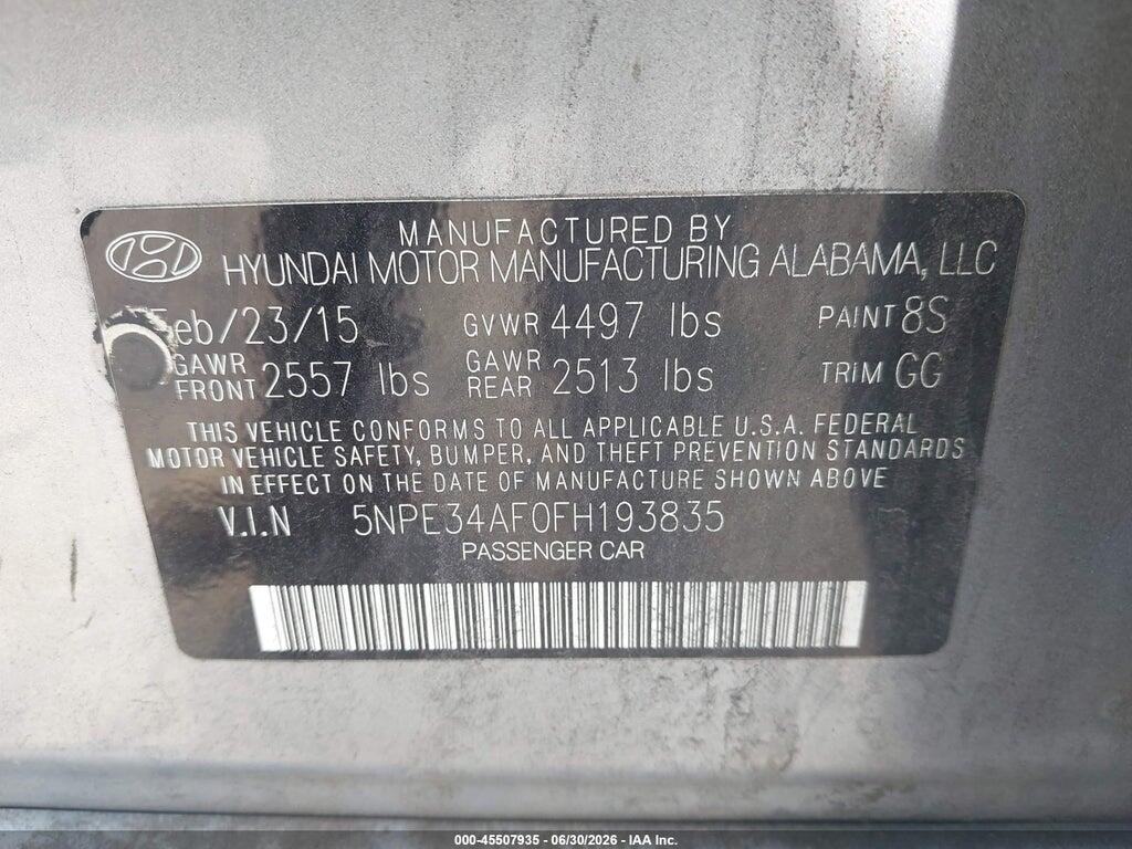 5NPE34AF0FH193835 2015 HYUNDAI SONATA photo no. 9