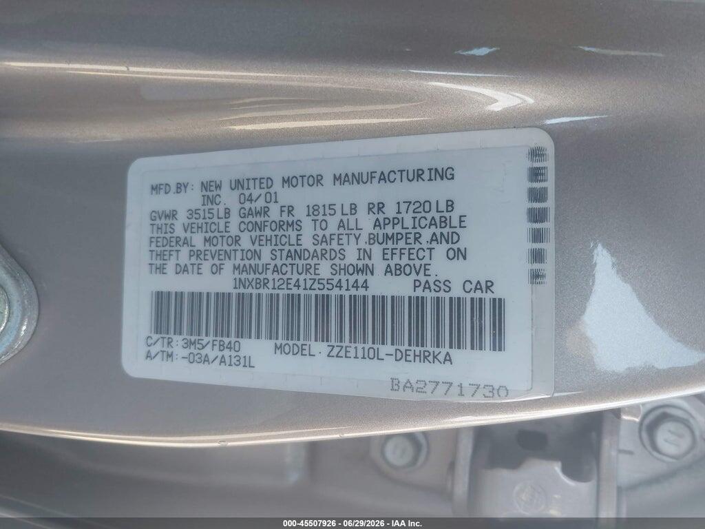 1NXBR12E41Z554144 2001 TOYOTA COROLLA photo no. 9