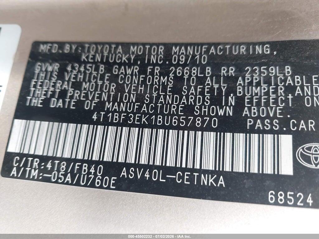 4T1BF3EK1BU657870 2011 TOYOTA CAMRY photo no. 9