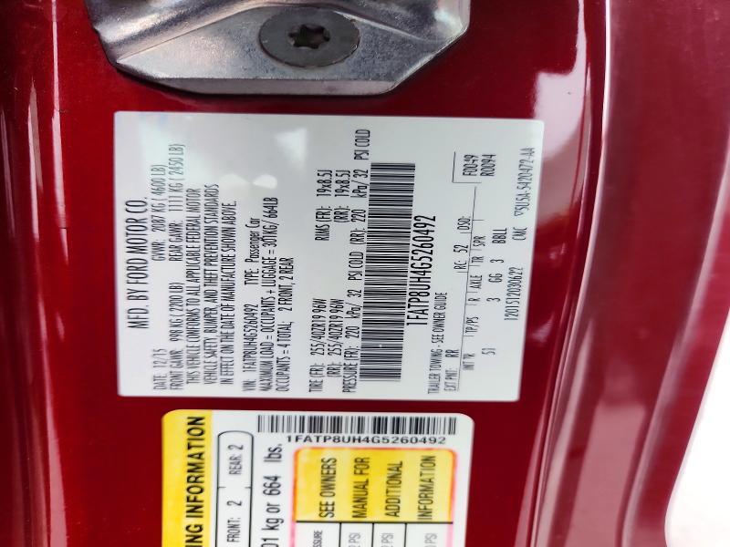 1FATP8UH4G5260492 2016 FORD MUSTANG photo no. 12