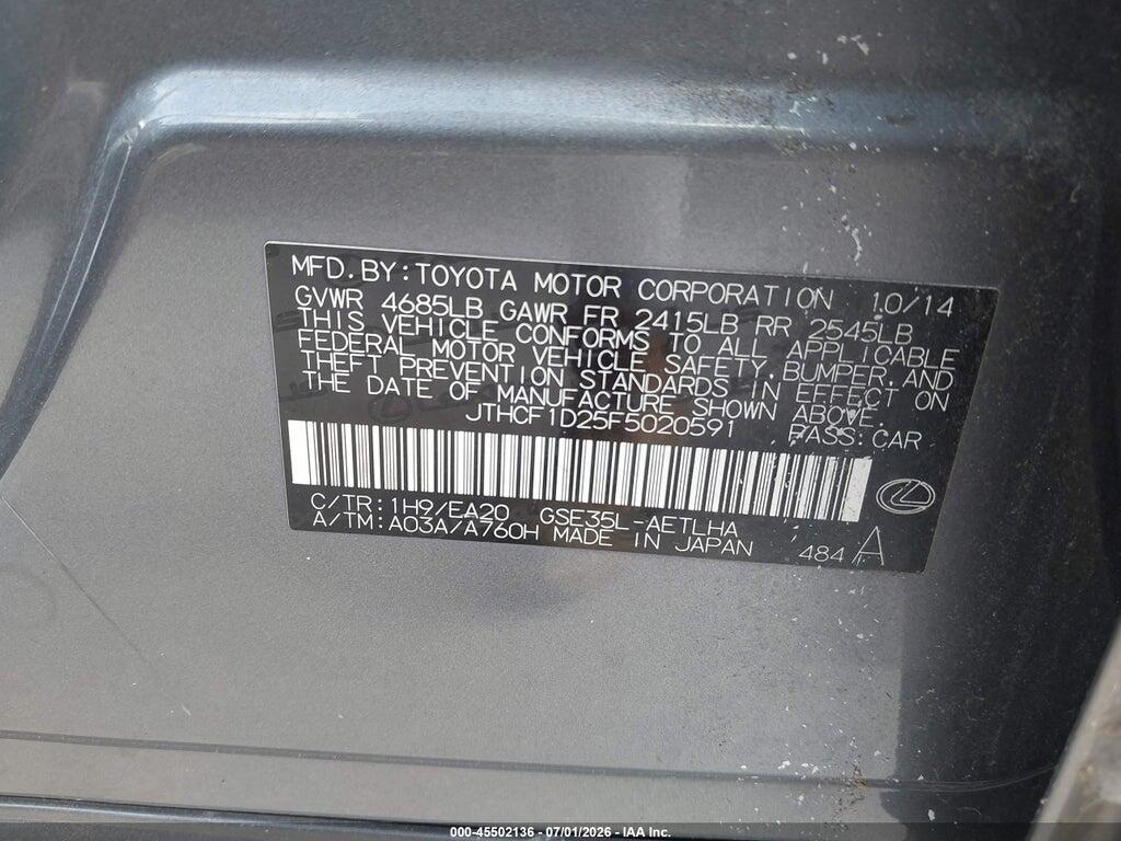 JTHCF1D25F5020591 2015 LEXUS IS 250 photo no. 9
