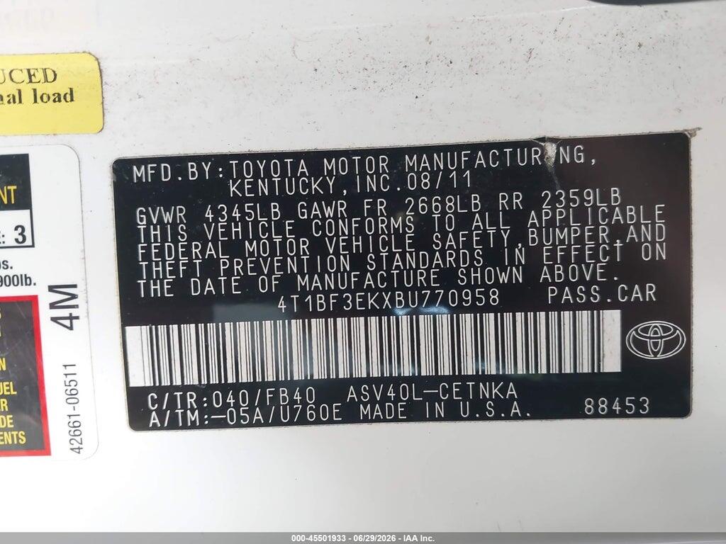 4T1BF3EKXBU770958 2011 TOYOTA CAMRY photo no. 9