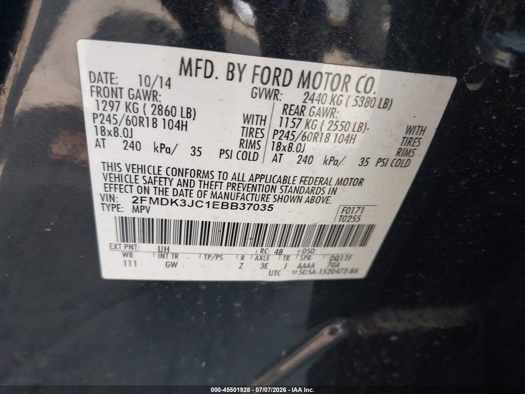 2FMDK3JC1EBB37035 2014 FORD EDGE photo no. 9