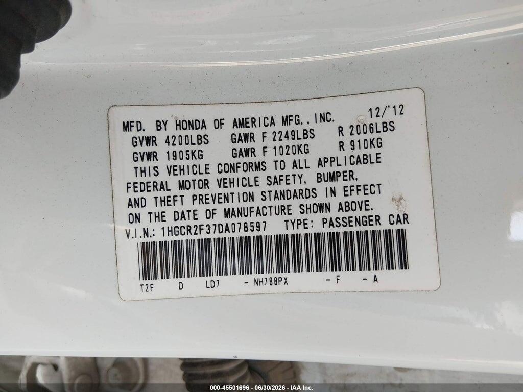 1HGCR2F37DA078597 2013 HONDA ACCORD photo no. 9
