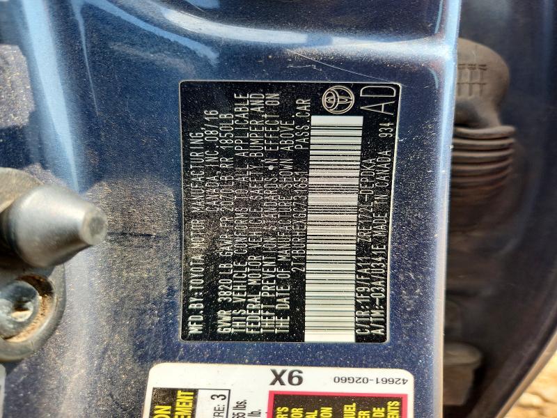 2T1BURHEXGC731651 2016 TOYOTA COROLLA photo no. 12