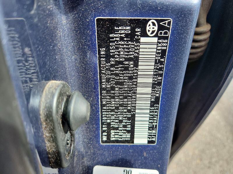 5YFBURHE3GP481492 2016 TOYOTA COROLLA photo no. 12