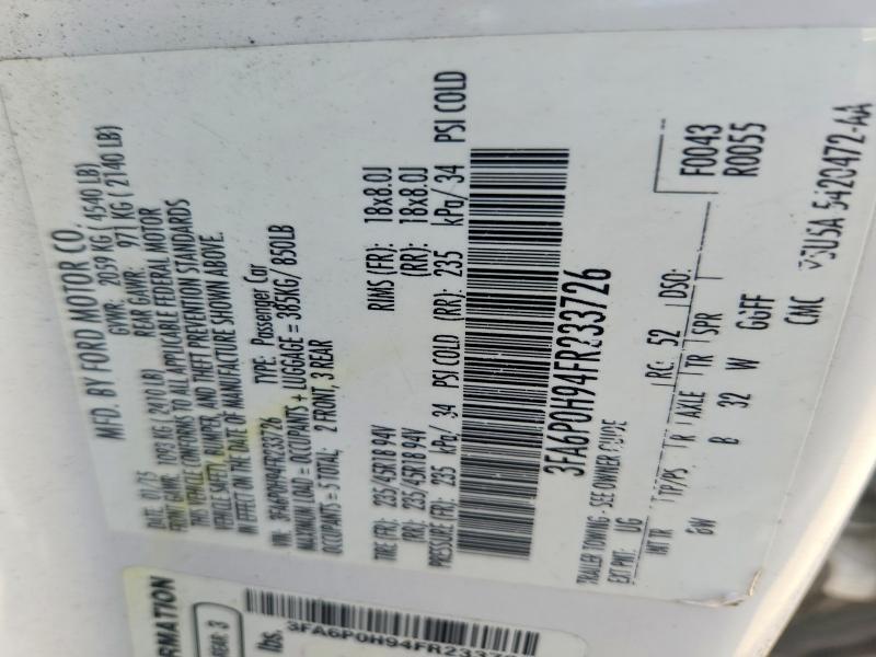 3FA6P0H94FR233726 2015 FORD FUSION photo no. 12