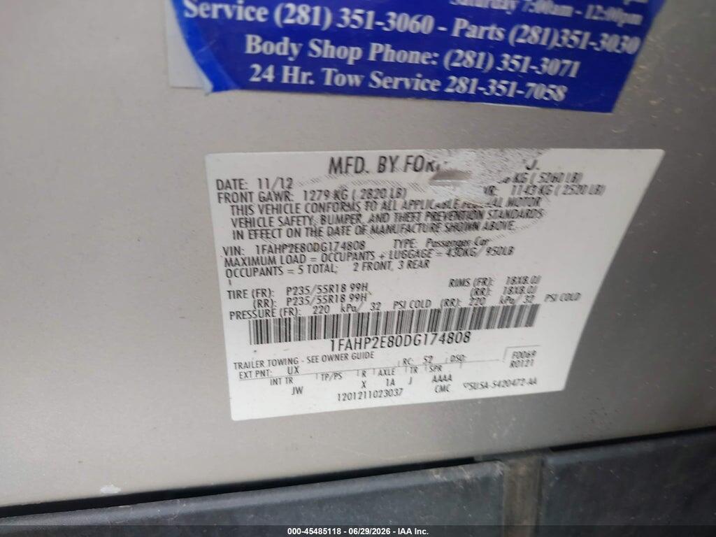 1FAHP2E80DG174808 2013 FORD TAURUS photo no. 9