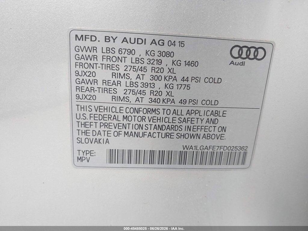 WA1LGAFE7FD025362 2015 AUDI Q7 photo no. 9