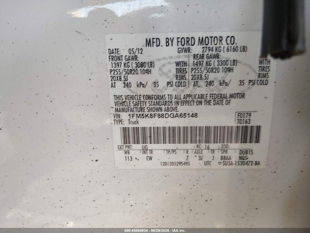 1FM5K8F88DGA65148 2013 FORD EXPLORER photo no. 9
