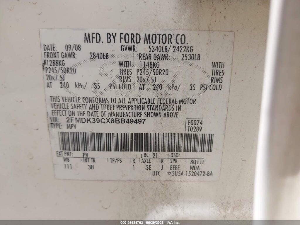 2FMDK39CX8BB49497 2008 FORD EDGE photo no. 9