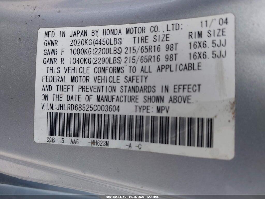 JHLRD68525C003604 2005 HONDA CR-V photo no. 9