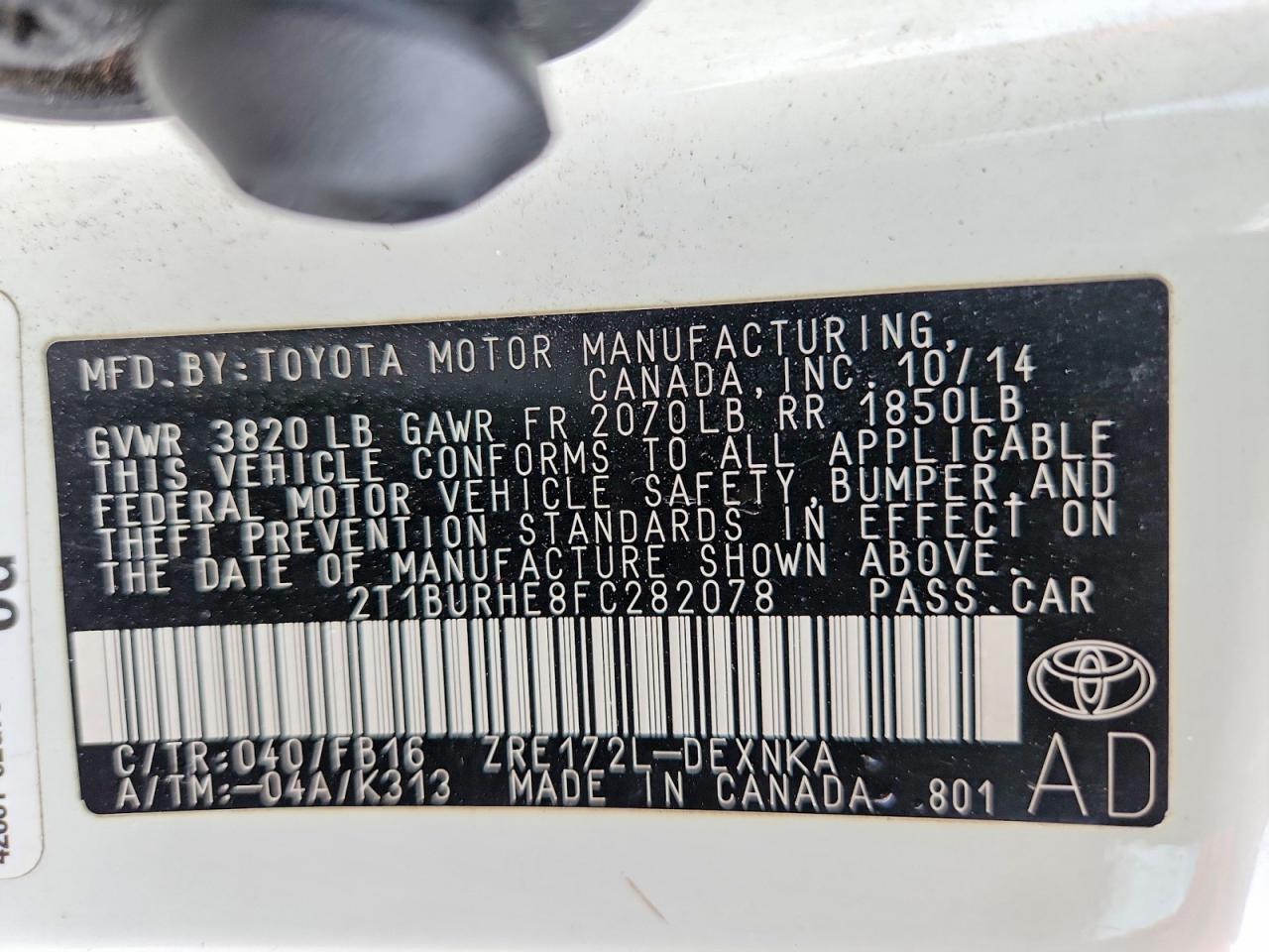 2T1BURHE8FC282078 2015 TOYOTA COROLLA photo no. 12