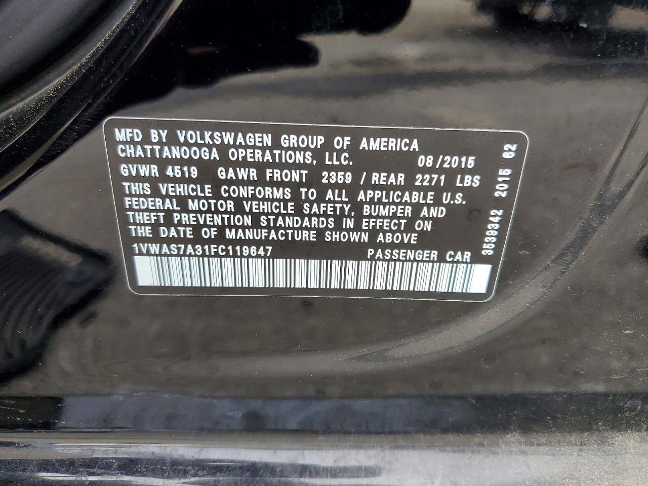 2015 VOLKSWAGEN PASSAT S — Фото 12 из 12