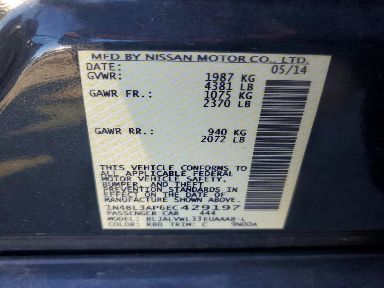 1N4BL3AP6EC429197 2014 NISSAN ALTIMA photo no. 12