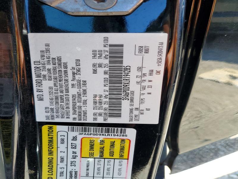3FA6P0D9XLR194285 2020 FORD FUSION photo no. 12