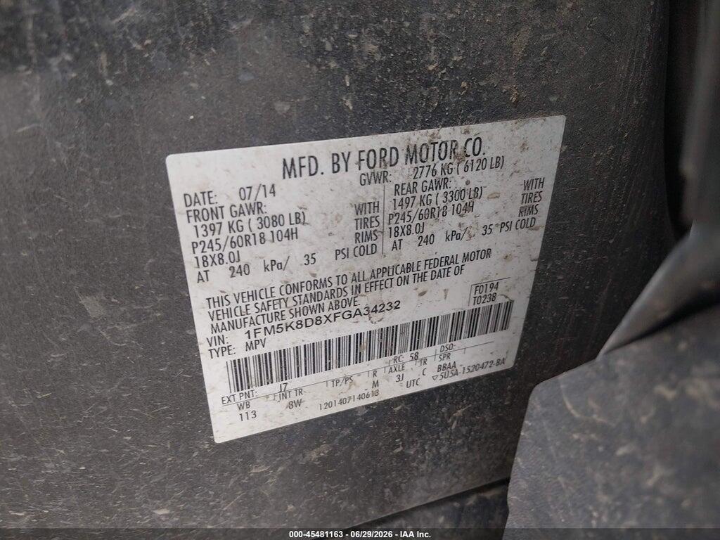 1FM5K8D8XFGA34232 2015 FORD EXPLORER photo no. 9