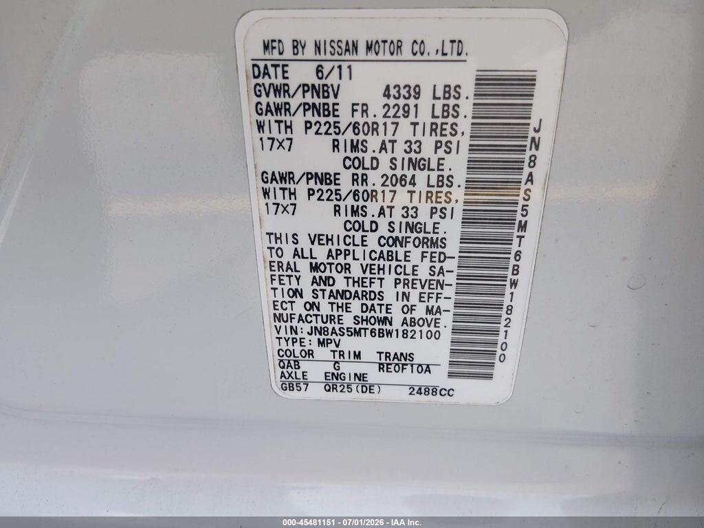 JN8AS5MT6BW182100 2011 NISSAN ROGUE photo no. 9