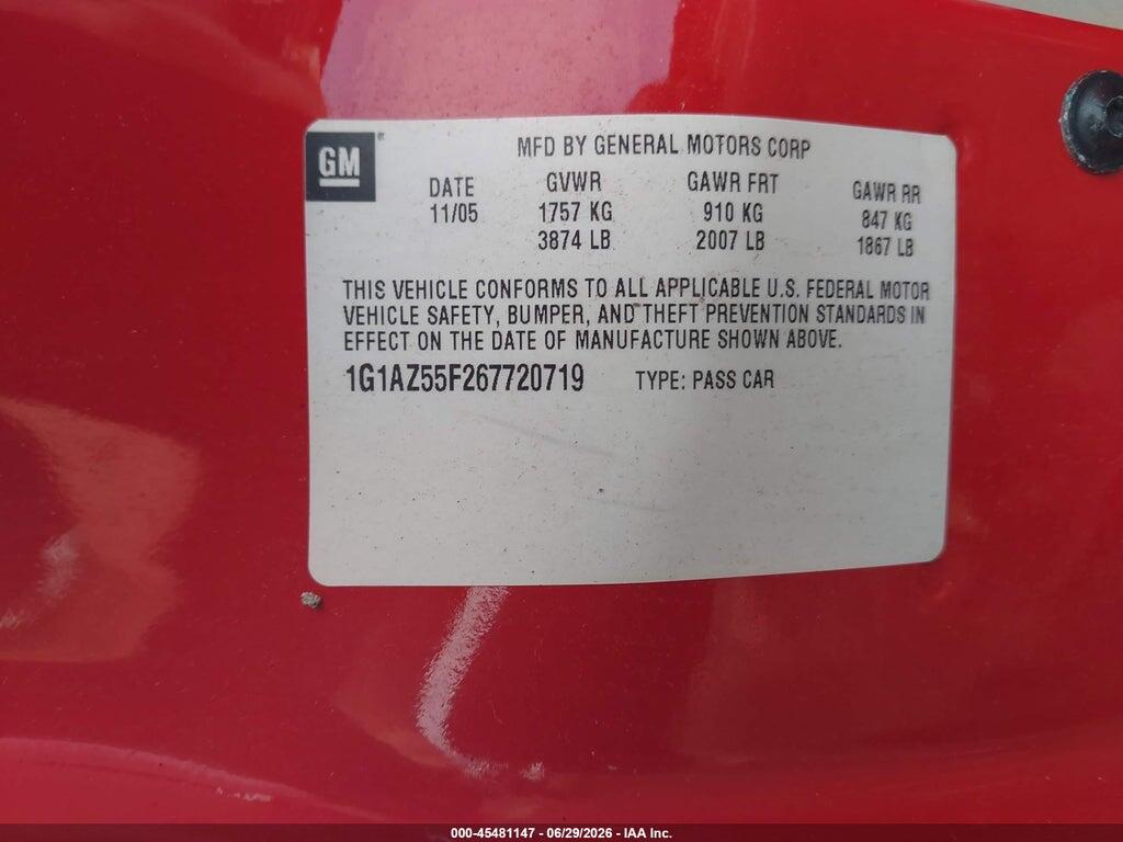 1G1AZ55F267720719 2006 CHEVROLET COBALT photo no. 9
