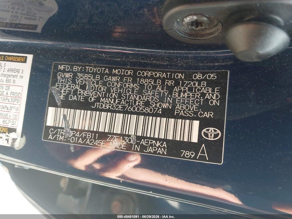 JTDBR32E760058074 2006 TOYOTA COROLLA photo no. 9