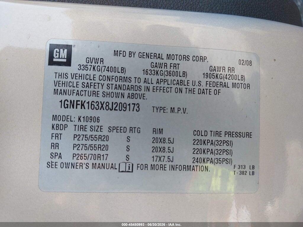 1GNFK163X8J209173 2008 CHEVROLET SUBURBAN 1500 photo no. 9