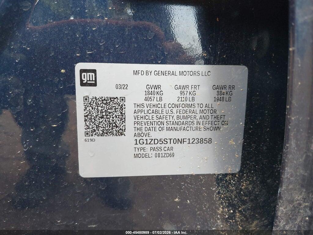 1G1ZD5ST0NF123858 2022 CHEVROLET MALIBU photo no. 9