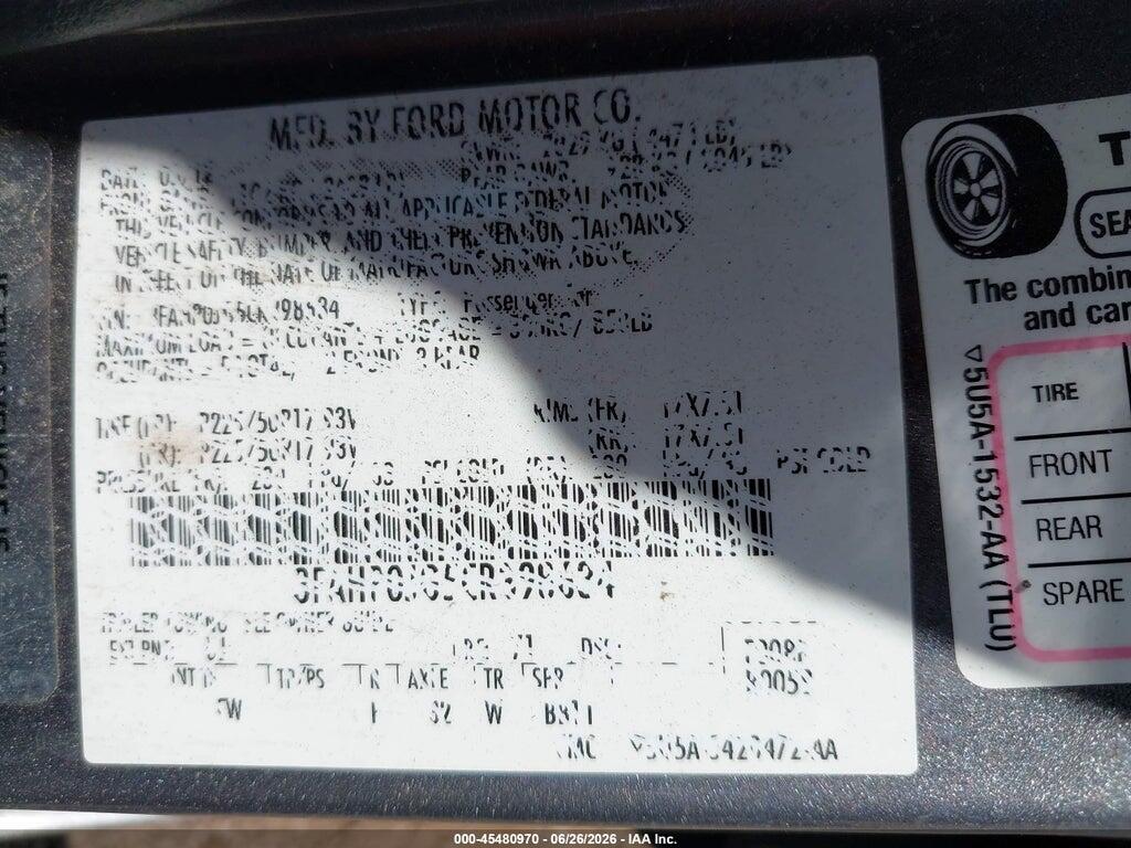 3FAHP0JG5CR398634 2012 FORD FUSION photo no. 9