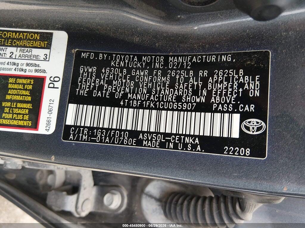 4T1BF1FK1CU065907 2012 TOYOTA CAMRY photo no. 9