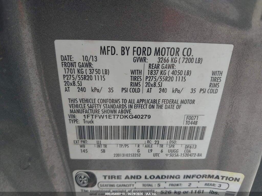 1FTFW1ET7DKG40279 2013 FORD F-150 photo no. 9