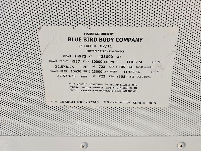 1BAKGCPA9CF287340 2012 BLUEBIRD VISION photo no. 10