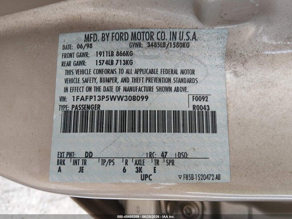 1FAFP13P5WW308099 1998 FORD ESCORT photo no. 9