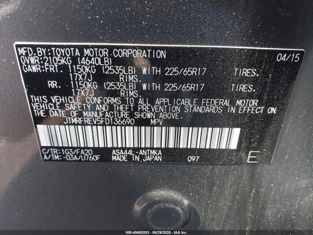 JTMRFREV5FD136690 2015 TOYOTA RAV4 photo no. 9