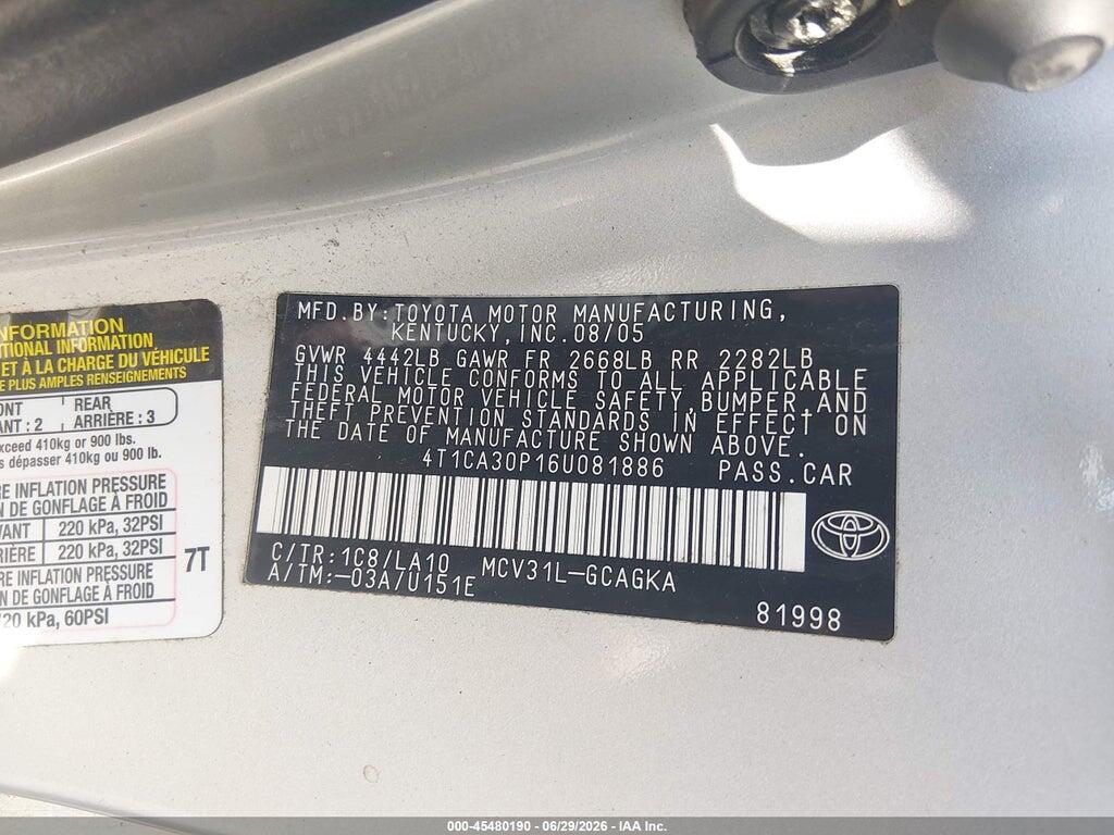 4T1CA30P16U081886 2006 TOYOTA CAMRY SOLARA photo no. 9