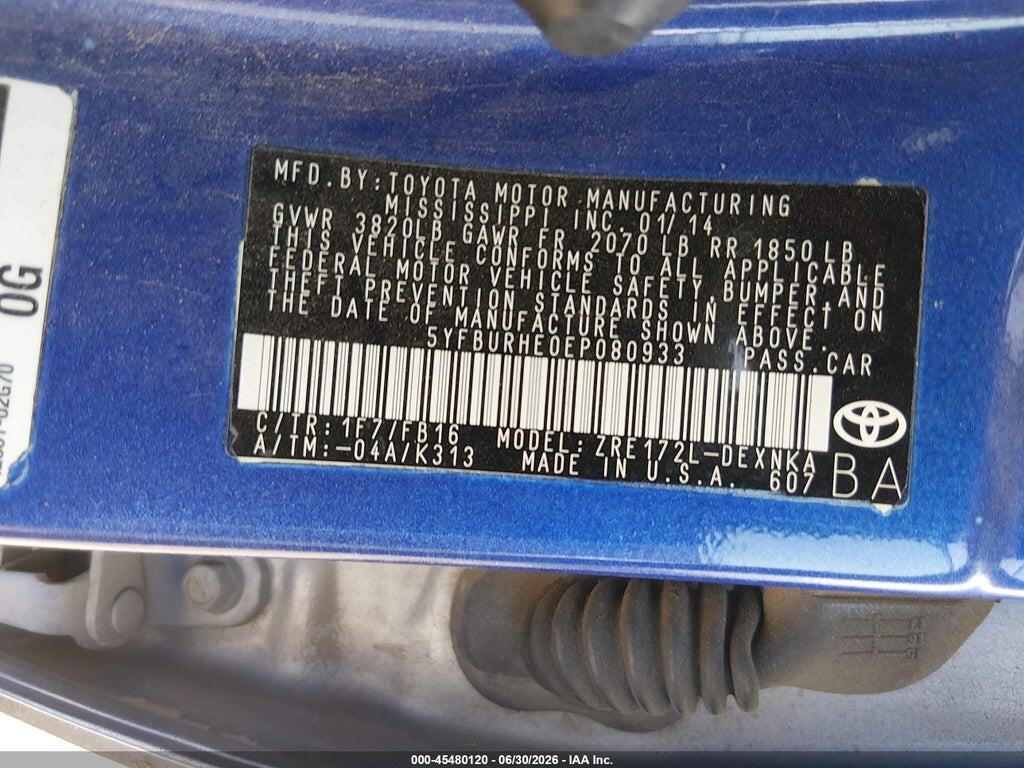 5YFBURHE0EP080933 2014 TOYOTA COROLLA photo no. 9