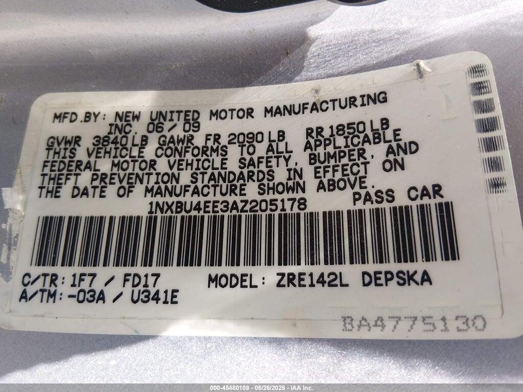 1NXBU4EE3AZ205178 2010 TOYOTA COROLLA photo no. 9