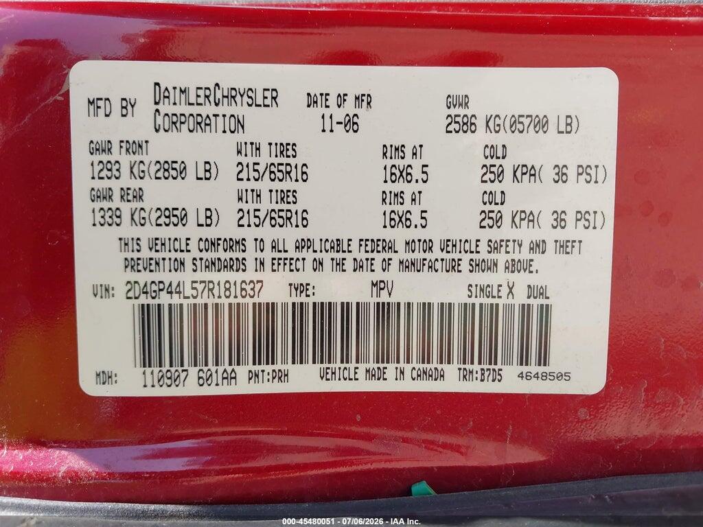 2D4GP44L57R181637 2007 DODGE GRAND CARAVAN photo no. 9