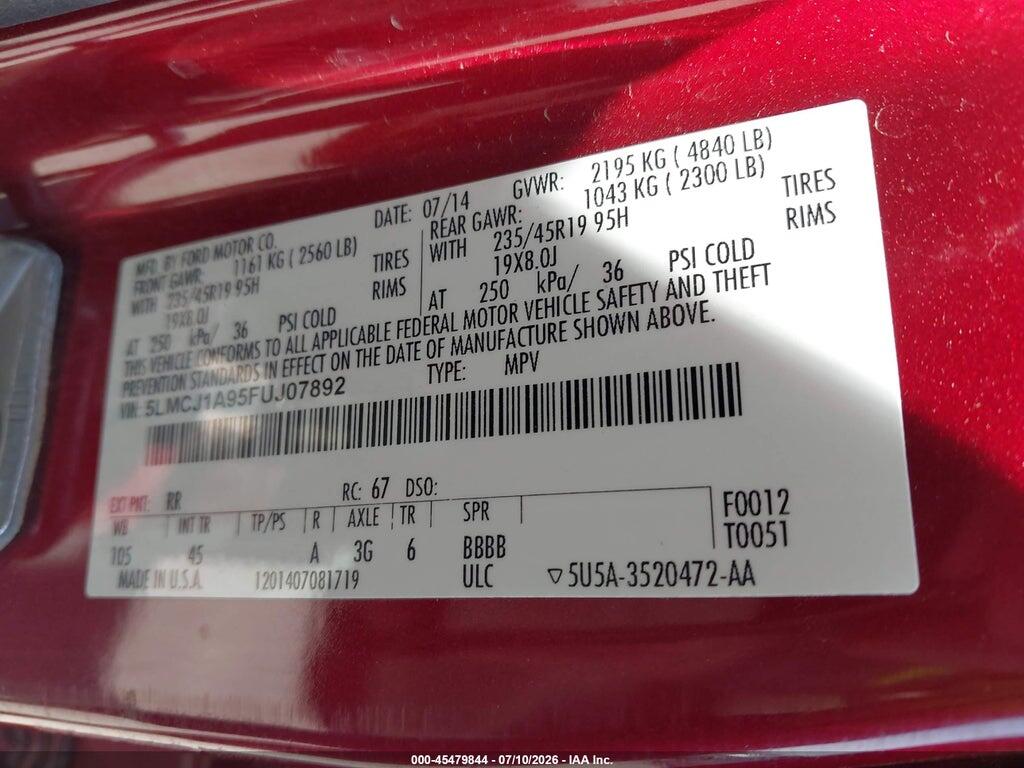 5LMCJ1A95FUJ07892 2015 LINCOLN MKC photo no. 9