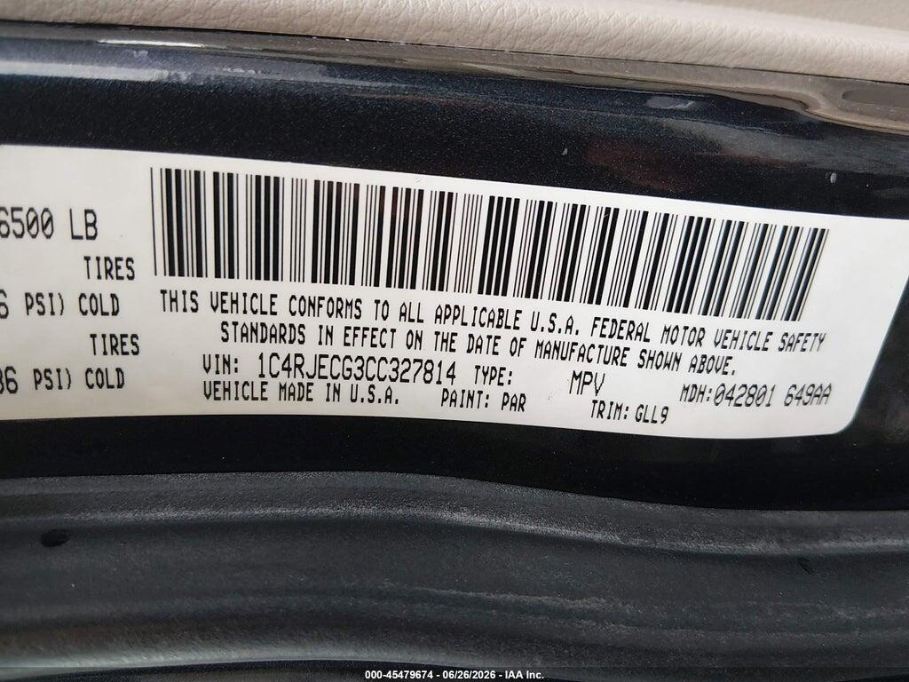 1C4RJECG3CC327814 2012 JEEP GRAND CHEROKEE photo no. 9