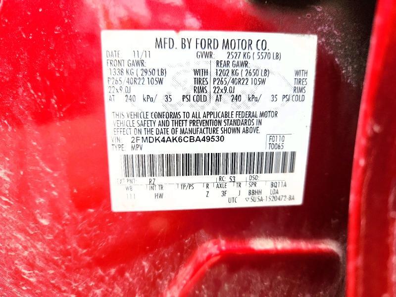 2FMDK4AK6CBA49530 2012 FORD EDGE photo no. 12